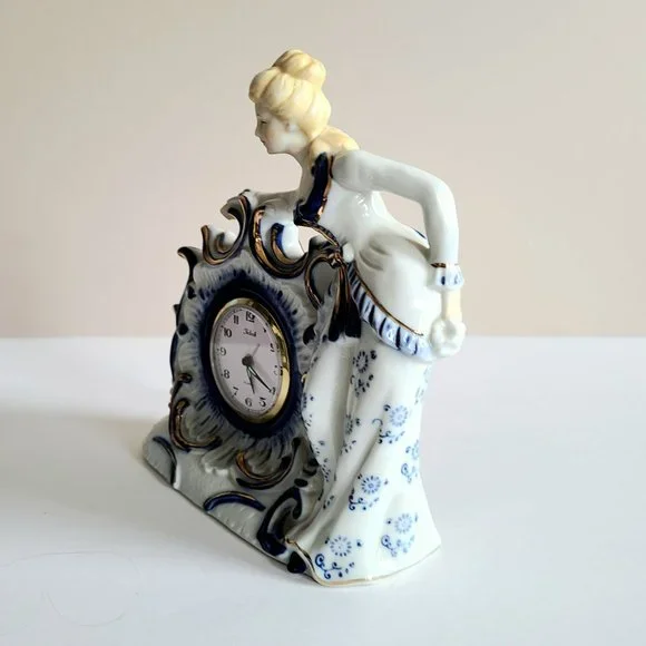 Vintage porcelain table clock with lady figurine Japan. - Picture 4 of 7